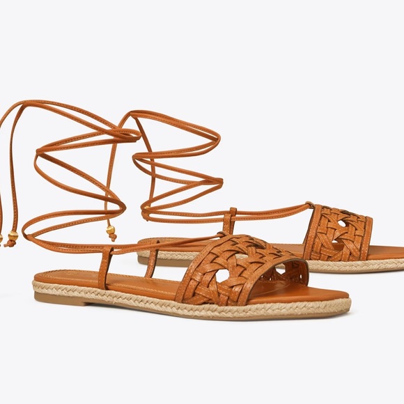 Tory Burch Basketweave Espadrille Lace Up Sandals - Picture 2 of 6